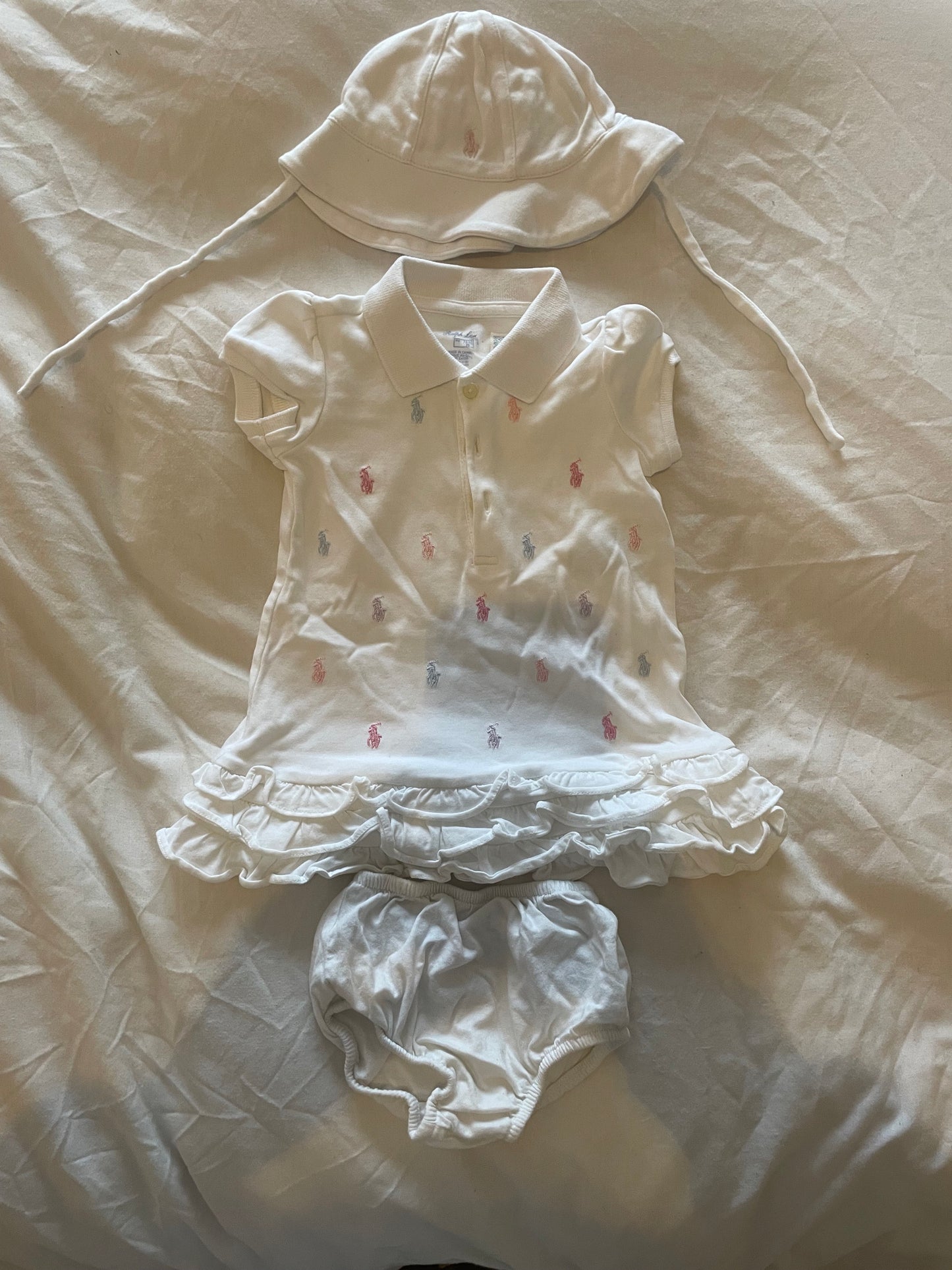 Ralph Lauren Baby Girls White Ruffle Polo Dress