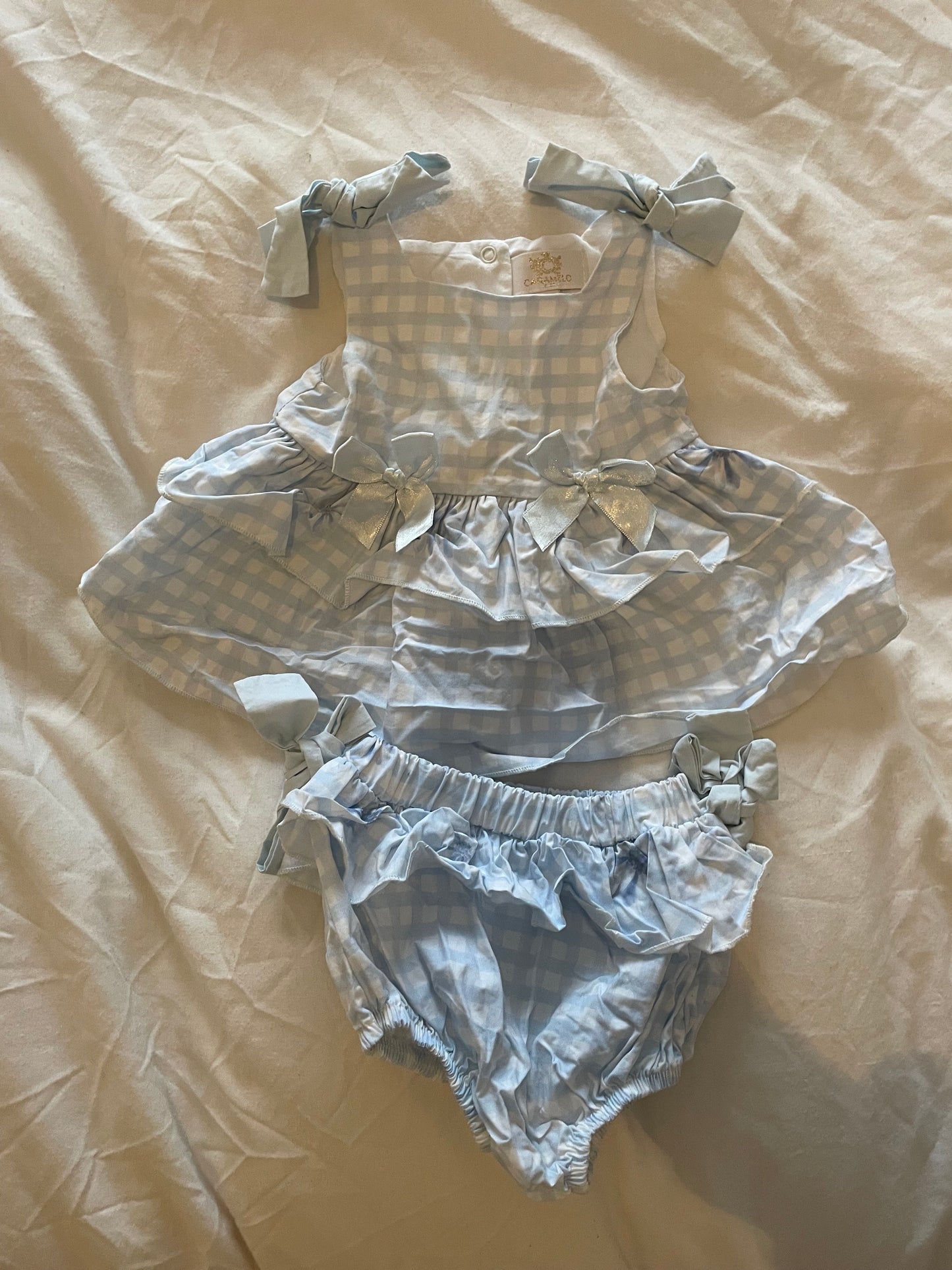 Carmelo Kids Girls Blue Gingham Dress Set