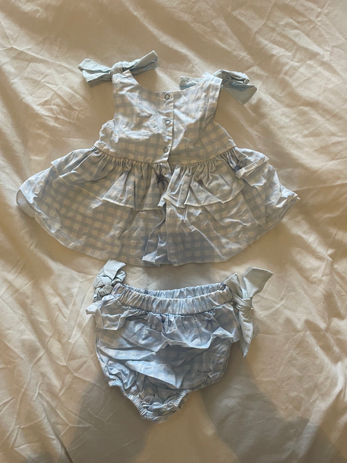 Carmelo Kids Girls Blue Gingham Dress Set