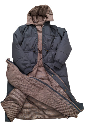 Reversible maternity and baby wearing puffer coat